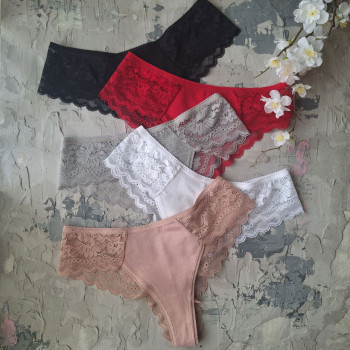 Жіночі трусики бразиліана бавовна з мереживом SM 1610